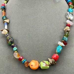 Colorful Mixed Stone Bead Necklace - Multicolor